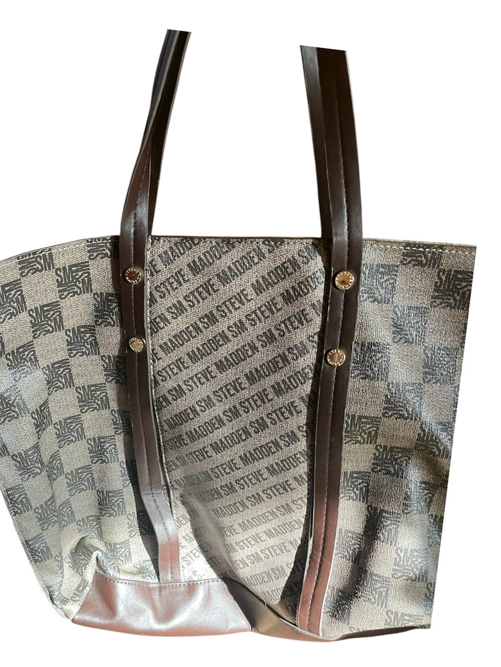 Steve Madden Brown Logo Print Canvas Tote